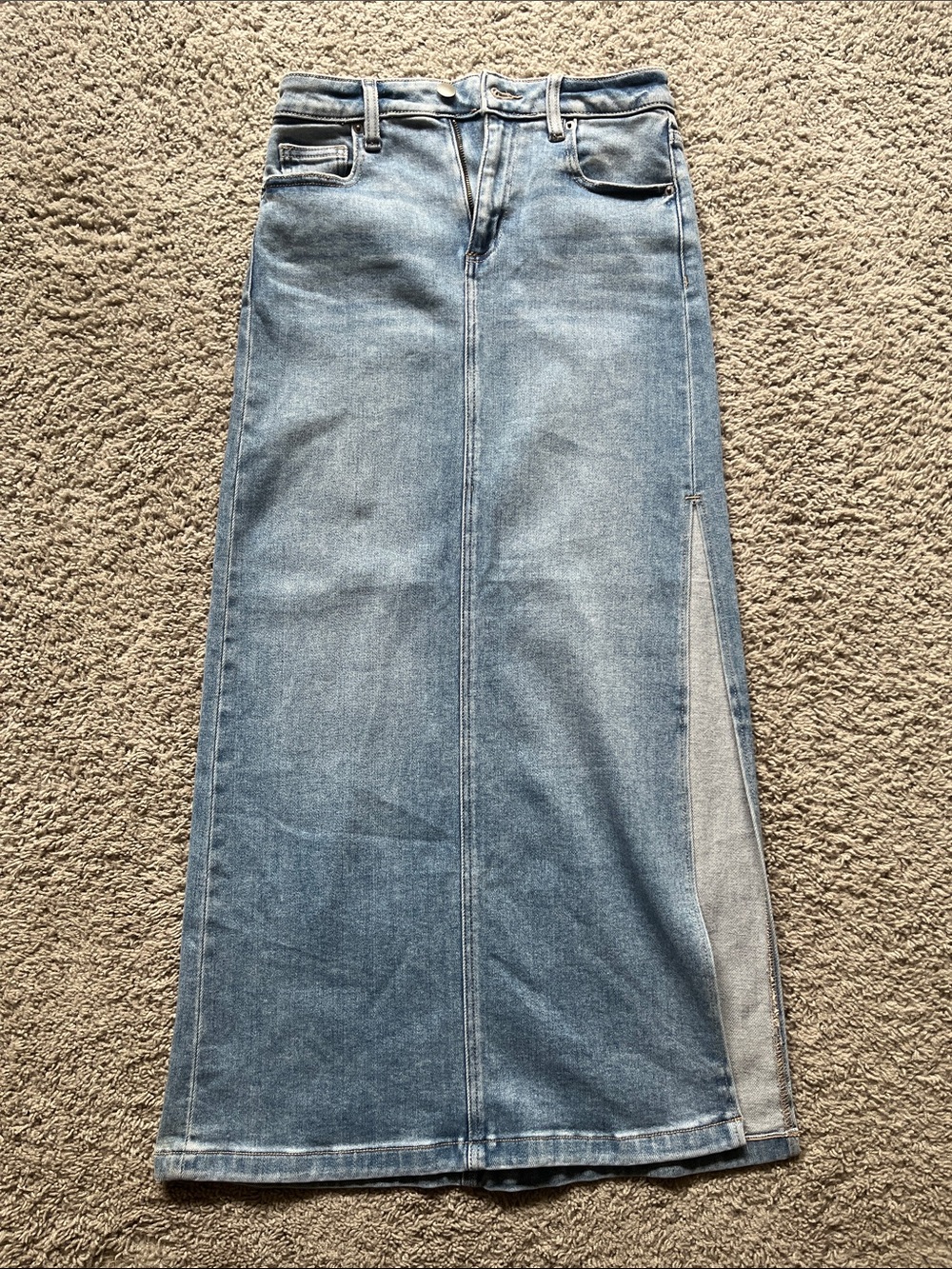 Denim maxi skirt with slit